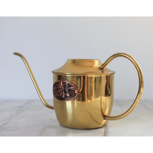 Vintage Brass Watering Can W/ Copper Floral Motif For Sale - Image 4 of 9