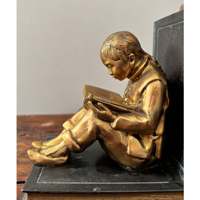 Metal Art Deco Gilt Metal Bookends by Ronson Oriental Sculptures Circa 1930 For Sale - Image 7 of 13