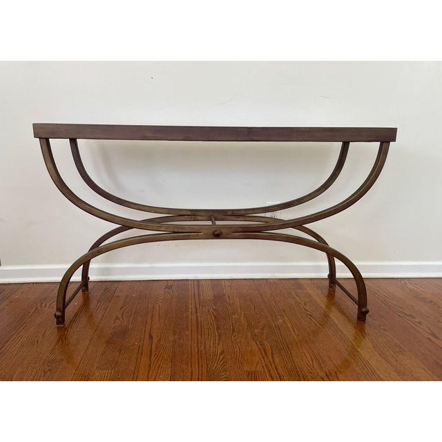 1990s Bombay Company Cricket Console Table 1990s Vintage Hollywood Regency Bronze and Glass For Sale - Image 5 of 9