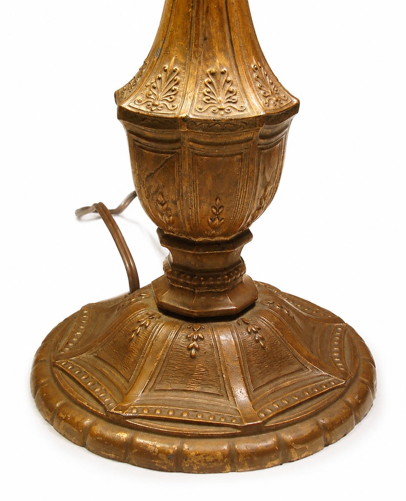 Vintage Amber Slag Glass Table Lamp With Ornate Metal Base — view 4