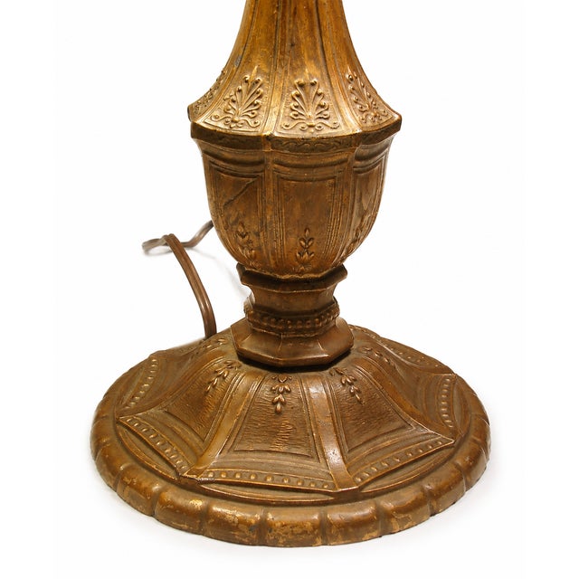 Vintage Amber Slag Glass Table Lamp With Ornate Metal Base For Sale - Image 4 of 7