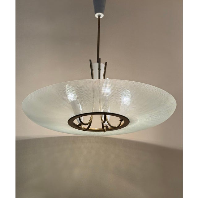 Mid-Century Brass and Textured Glass Pendant, 1950s For Sale - Image 12 of 16