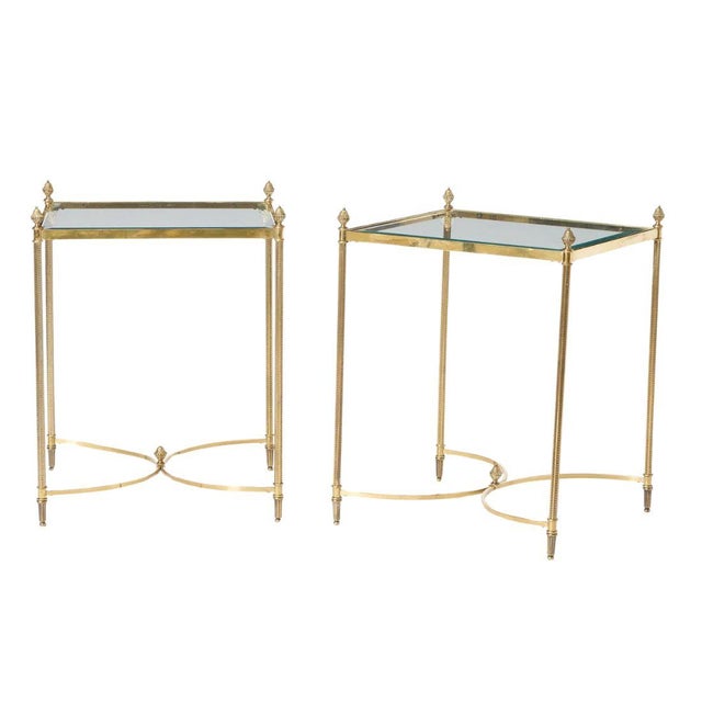 Traditional Pair of Regency Style Brass and Glass Square Side Tables For Sale - Image 3 of 3