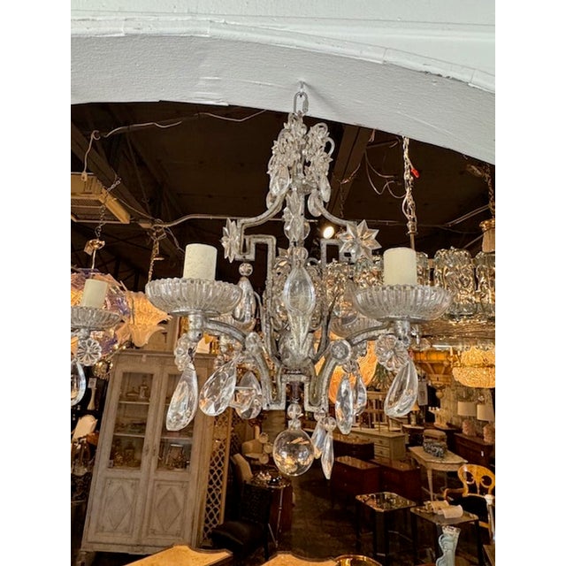 Traditional Pair of Petite Maison Bagues Silver Leaf and Crystal Chandeliers For Sale - Image 3 of 6