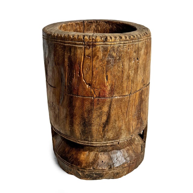 Indian Vintage Rustic India Wooden Pestle Pot For Sale - Image 3 of 5