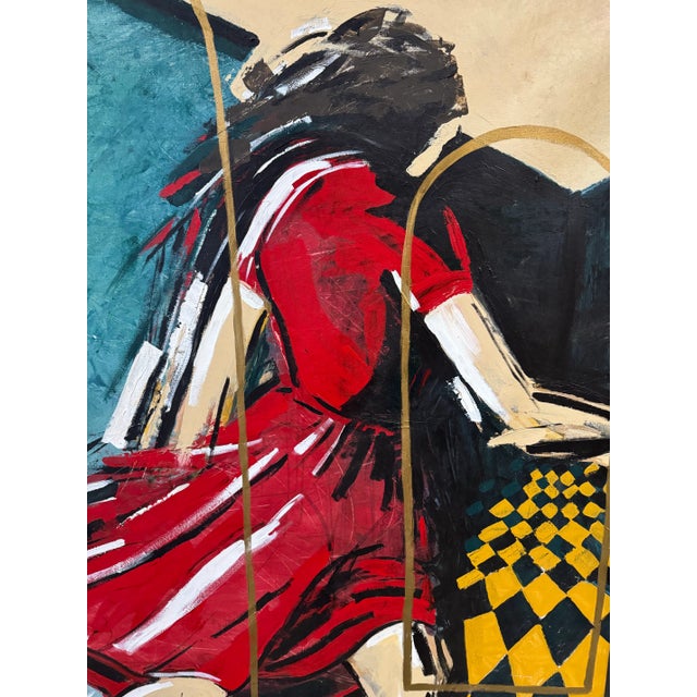 1980’s large oil painting “girl” on canvas. Signed artist name. Dimensions:70”h x 46”w x1”d Condition:Great used condition