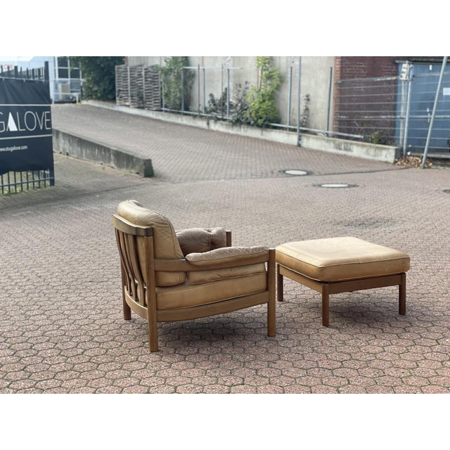 Set of Leather Lounge Chair with Footstool, 1960s For Sale - Image 9 of 10