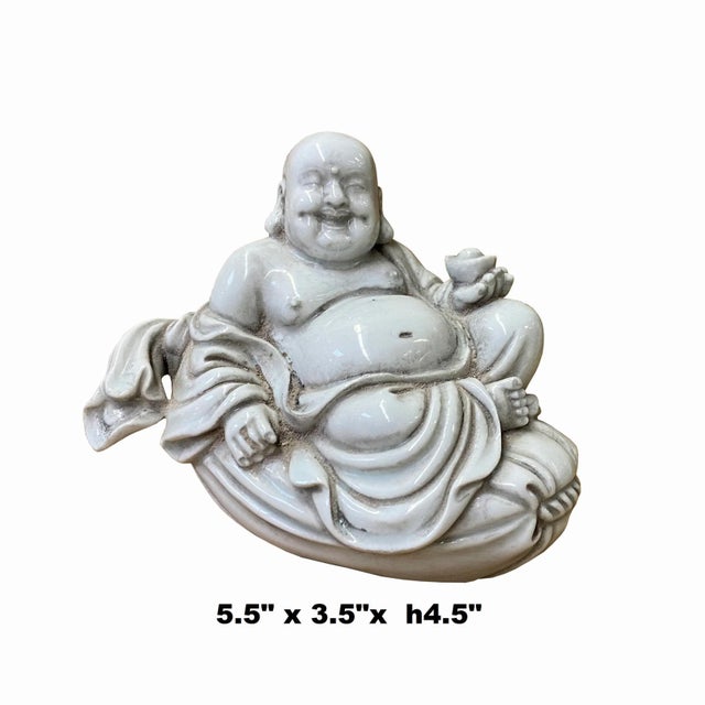 Chinese Small Finish Off White Color Porcelain Happy Buddha Statue For Sale - Image 3 of 6