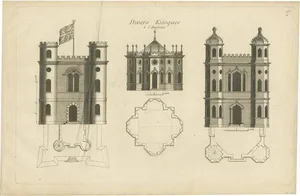 Le Rouge, Illustration of Garden Kiosks in England, 1785, Copper Engraved Print