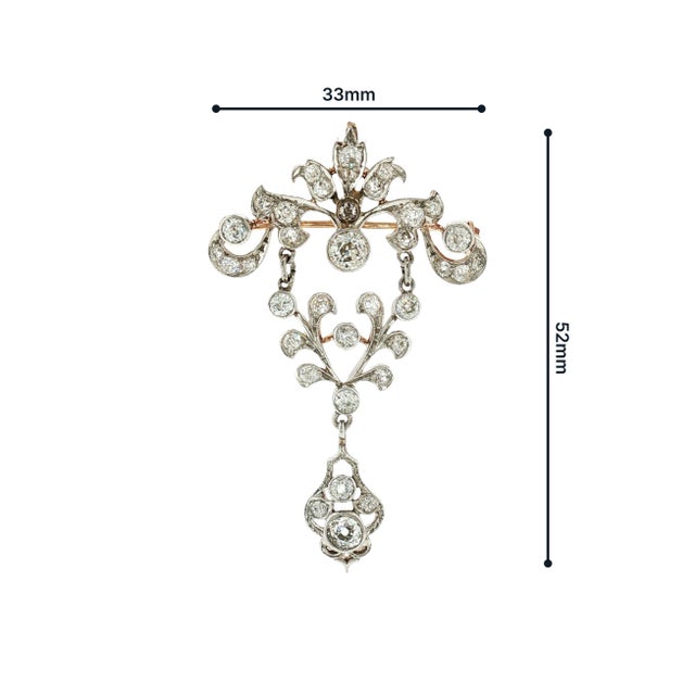Early 20th Century Edwardian Platinum Over Gold Old Mine Cut Diamond Pin/ Pendant For Sale - Image 4 of 5