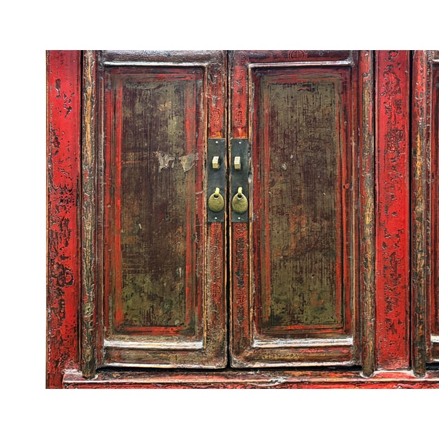Vintage Distressed Brick Red Marks Point Edge Credenza Sideboard Cabinet For Sale - Image 12 of 18