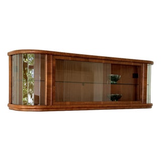 Mid-Century Modern Polish Wall Showcase Cabinet in Beveled Glass and Wood Veneer, 1960s For Sale
