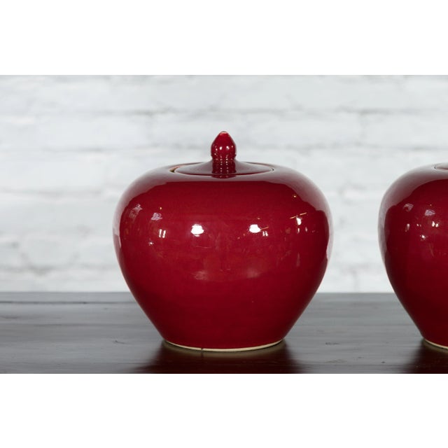Ceramic Vintage Chinese Oxblood Finish Jars - A Pair For Sale - Image 7 of 13