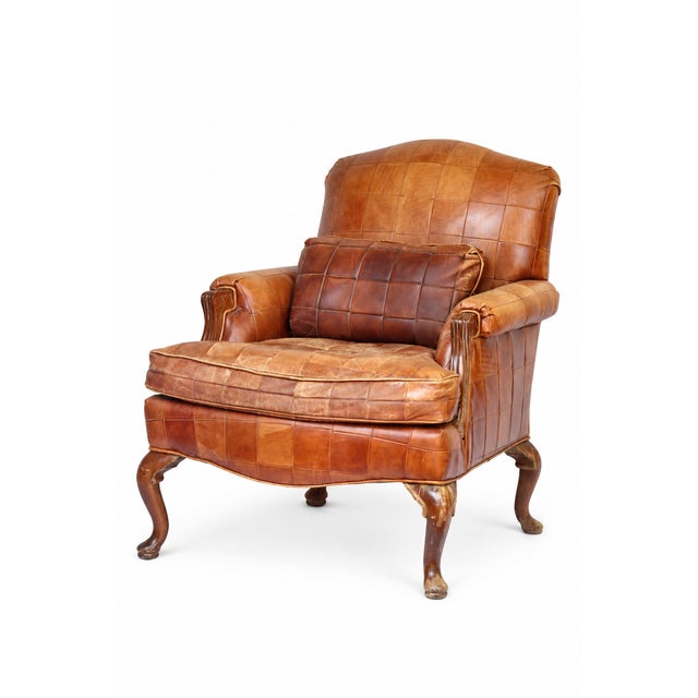 1970s Vintage French Style Leather Pathwork Chair For Sale - Image 5 of 12