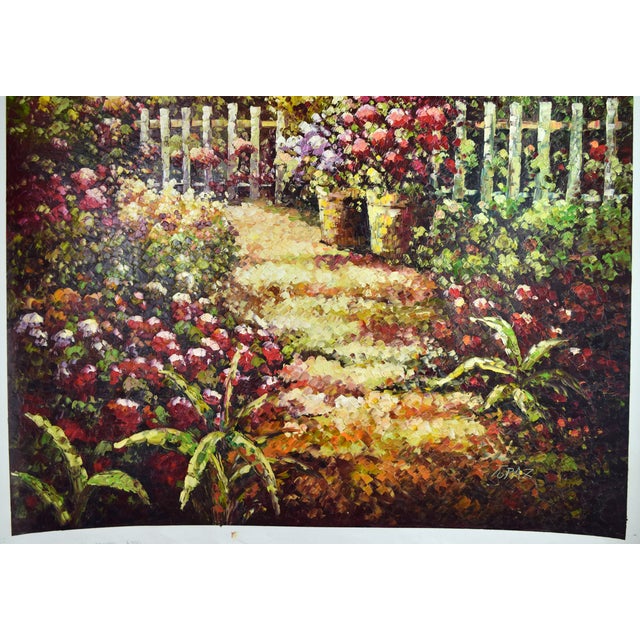 Impressionist Oil Painting of Garden Pathway With Flowers White Picket ...