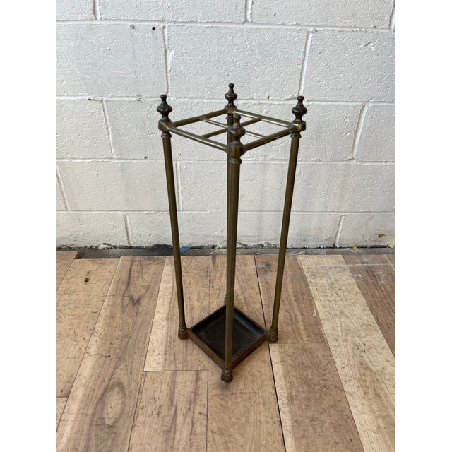Vintage English Brass Umbrella & Cane Stand With Urn Finials For Sale In New York - Image 6 of 9