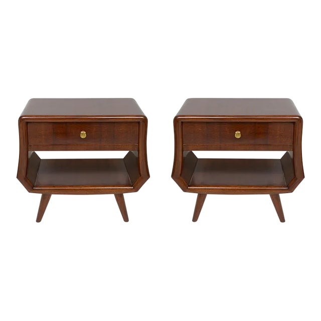 Pair of Italian Mid-Century End Tables With Central Drawers For Sale