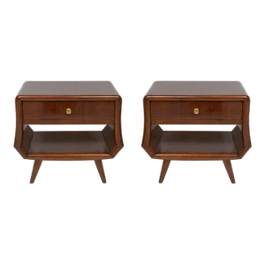 Pair of Italian Mid-Century End Tables With Central Drawers