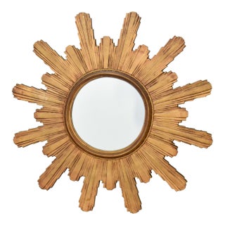 Large Vintage Spanish Wood Framed Sunburst Mirror For Sale