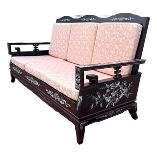 Vintage Chinese Rosewood With Mother of Pearl Inlay Sofa For Sale