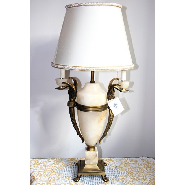 Vintage Italian Alabaster and Brass Table Lamp, 1950s For Sale - Image 4 of 13