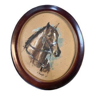 Contemporary Original Stephen Heigh Horse Portrait Painting “Dream Maker” Oval Vintage Frame For Sale