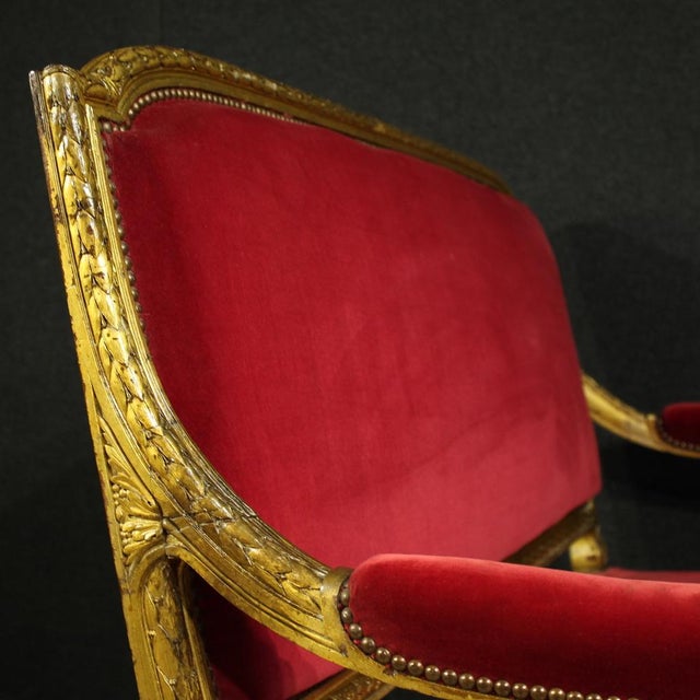 Gold Antique French Red Velvet Sofa, 1880 For Sale - Image 8 of 13