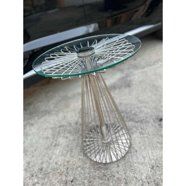 Contemporary 1990s Ethan Allen Contemporary Chrome & Glass “Radial” Side Table For Sale - Image 3 of 6