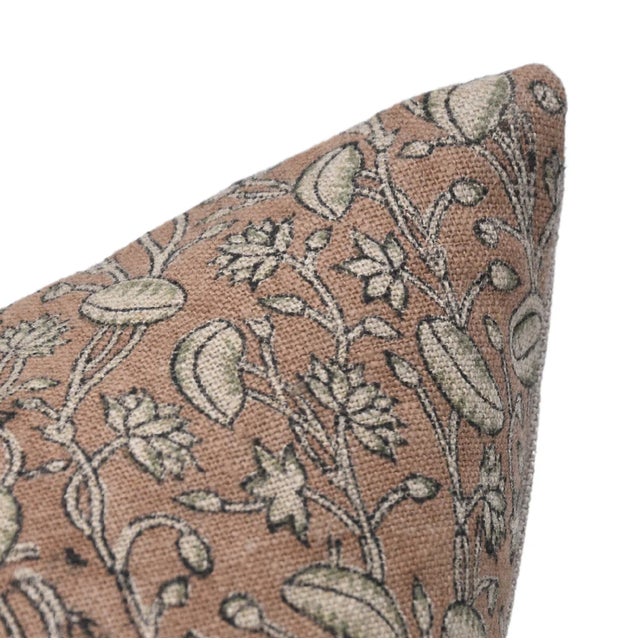 Throw Pillow Cover Designer Collection of Hand Block Printed Thick Linen 24x24 Inch- Pista For Sale - Image 4 of 5