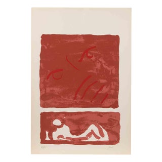 Virgilio Guidi, Red Composition, Countess Portrait, 1970, Lithograph For Sale