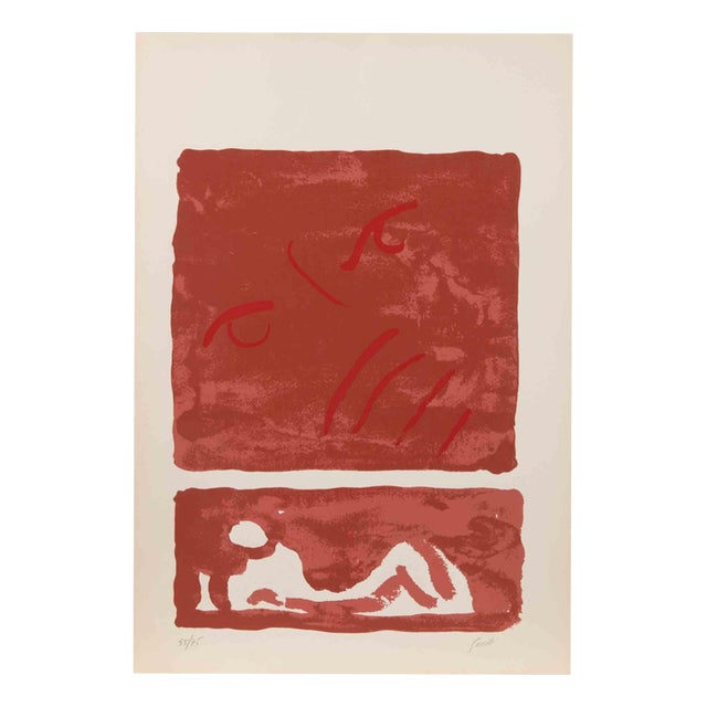Virgilio Guidi, Red Composition, Countess Portrait, 1970, Lithograph For Sale