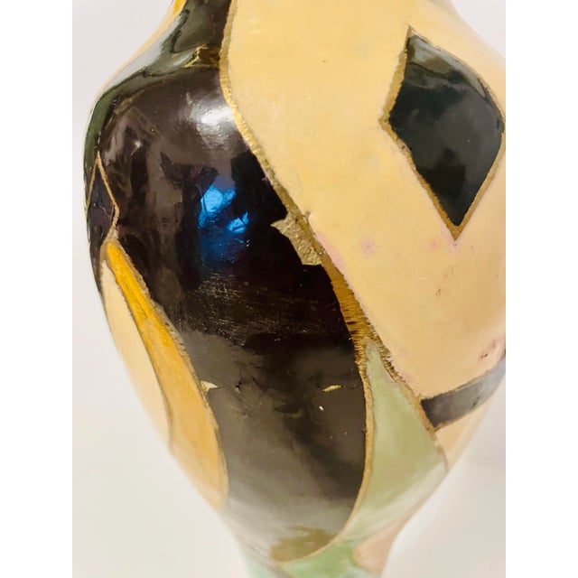 Vintage 1930s Dutch Art Deco Brass & Hand-Painted Enamel Vase – Metawa Style For Sale In Boise - Image 6 of 9