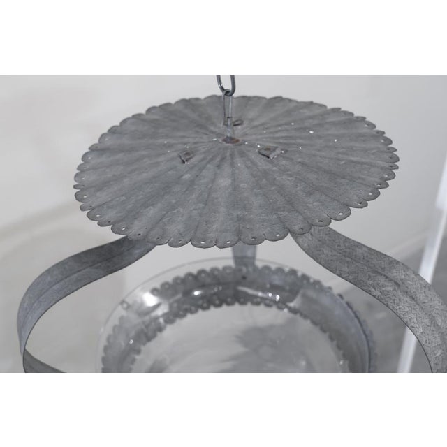 Vintage Glass and Tin Hanging Lantern For Sale - Image 3 of 8