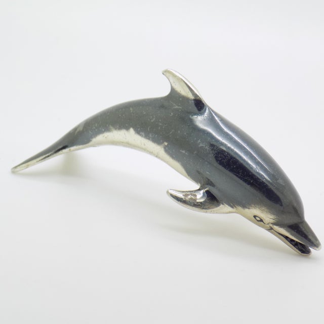 1980s Vintage Italian Handmade Silver 800 Darkened Dolphin Figurine by Saturno, Arezzo, 1980s For Sale - Image 5 of 14