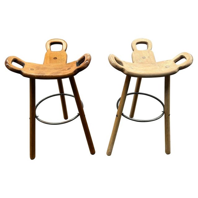 Wood Bar Stools by Sergio Rodriguez, 1970s, Set of 2 For Sale - Image 7 of 7