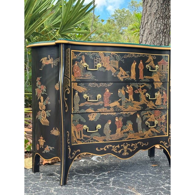Black Vintage 1980s Drexel Heritage Chinoiserie Black Lacquer Chest of Drawers For Sale - Image 8 of 12