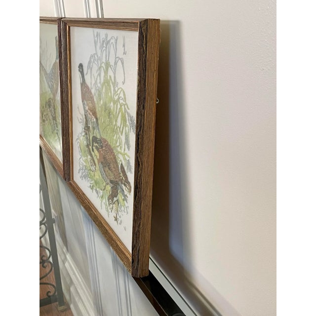 Tan Vintage Pheasant Framed Textile Art, a Pair in Chartreuse, Gray, & Off-White For Sale - Image 8 of 12