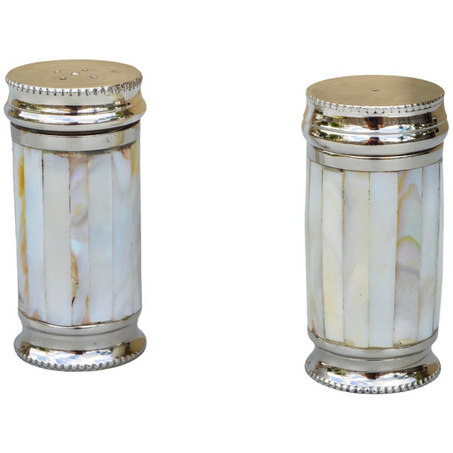Ralph Lauren Mid 20th Century Handmade Mother-of-Pearl Inlaid Ralph Lauren Salt & Pepper Shakers- Set of 2 For Sale - Image 4 of 8