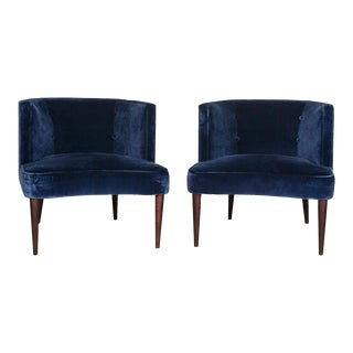 Pair of Room & Board Modern Chloe Vance Indigo Velvet Chairs For Sale