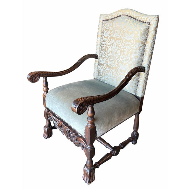 Late 20th Century Late 20th Century Italian Baroque Style Carved Walnut Armchairs - A Pair For Sale - Image 5 of 6
