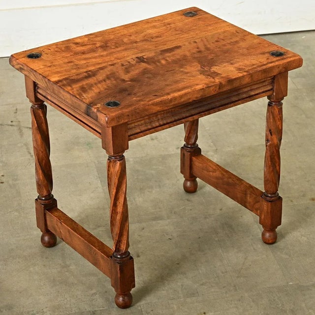 Rustic European French 20th Century Carved Walnut Stool For Sale - Image 3 of 8