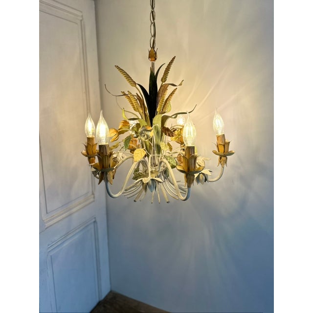 French Floral and Wheat Tole 6-Light Chandelier from Sofidis FlorArt, Late 20th Century For Sale - Image 12 of 18
