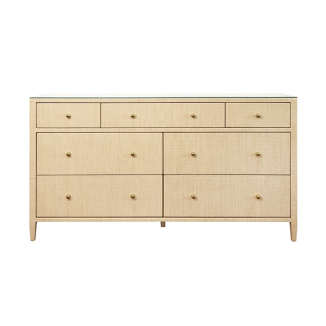 Metal Matthew Izzo Home Carnegie Natural Grasscloth Seven Drawer Chest With Brass Knobs For Sale - Image 7 of 7