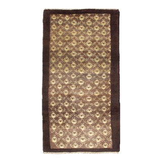 Vintage Turkish Tulu Rug With Ivory Motifs and Chocolate Brown 3′2″ × 6′3″ For Sale