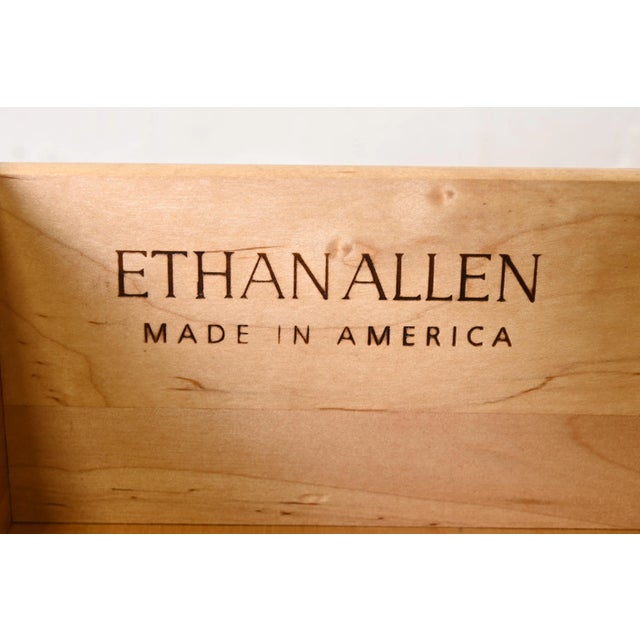 Brown Ethan Allen French Regency Louis XVI Carved Cherry Wood Lighted Breakfront Bookcase or Display Cabinet For Sale - Image 8 of 12