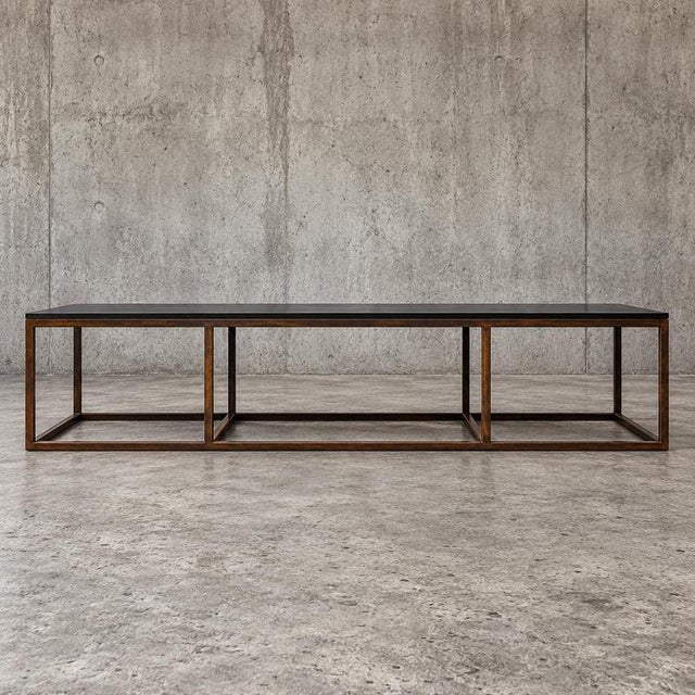 Brown Coffee Table in Iron Frame and Stone Slate Table Tops by Architect Alex Vervoordt, Belgium, 1990s For Sale - Image 8 of 9