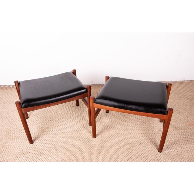 Danish Model 40 Stools in Teak and Black Leather by Hugo Farndsen for Spottrup, 1960s, Set of 4 For Sale - Image 11 of 16