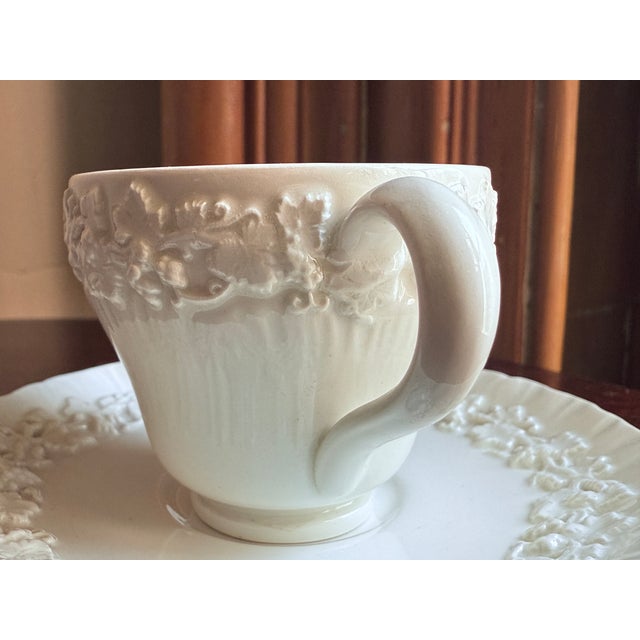 Mid 20th Century Mid-Century, Neo-Classical Wedgwood Queens Ware Embossed Cream on Cream Demitasse Cup and Saucer For Sale - Image 5 of 10