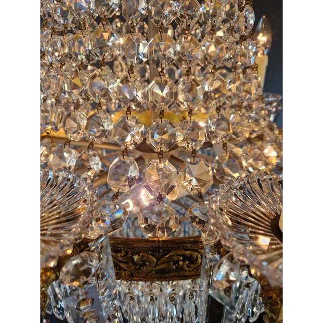 Antique French Empire Crystal Tent and Basket Chandelier Brass For Sale - Image 10 of 14