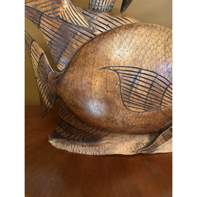 Vintage 1950s Indonesian Hand-Carved Teak Angelfish Sculpture – 19.5" For Sale - Image 4 of 12